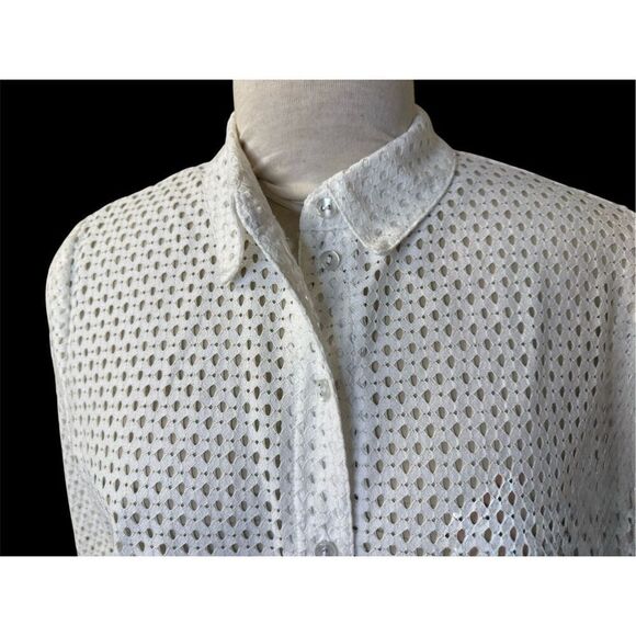 Allison Daley White Eyelet Blouse 3/4 Slv Sz. M Spring Summer Crisp Packable - Picture 3 of 10